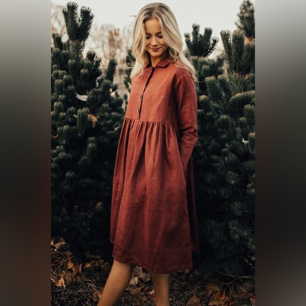 Roolee Rust Red Midi Button-Front Dress